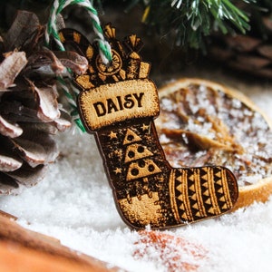 Personalised wooden stocking Christmas Ornament sock Custom Bauble Laser Engrave Rustic Wooden Name Personalised Tree Decoration Irish