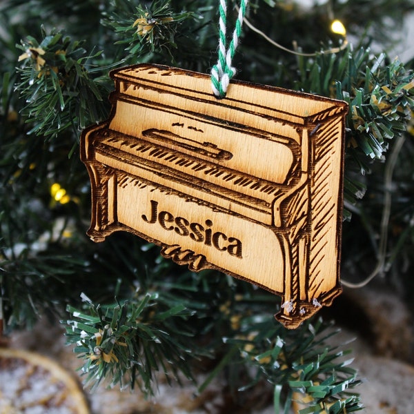 Personalised Piano Ornament Musician Music Player Gift Wood Custom Bauble Laser Engraved Rustic Wooden Name Personalised Decoration Irish