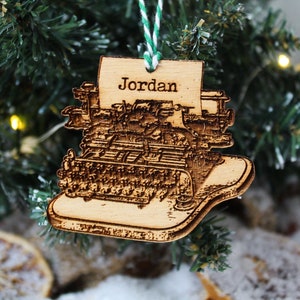 Personalised Typewriter Christmas Ornament Writer Wood Writing Custom Laser Engraved Rustic Wood Name Personalised Bauble Decoration Irish