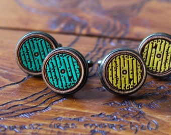 Green Door Cufflinks Wood Handmade Laser Engraved Unique Unusual Rustic Wedding Accessory Nerd Fantasy Yellow Door Wedding Shire groom gift