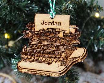 Personalised Typewriter Christmas Ornament Writer Wood Writing Custom Laser Engraved Rustic Wood Name Personalised Bauble Decoration Irish