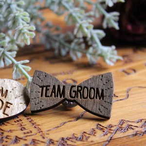 Stag Party Team Groom Best man Bridal Shower Wooden Pin Badge Wood Log Slice Brooch Lapel Pin Button Flair Handmade Pyrography Wood Burning image 2