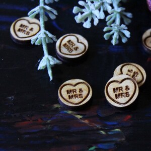 Love hearts wooden Wedding Table Confetti rustic Rustic Wooden Mr Mrs laser cut decoration scatter bags small quirky cute sweets gay wedding image 2