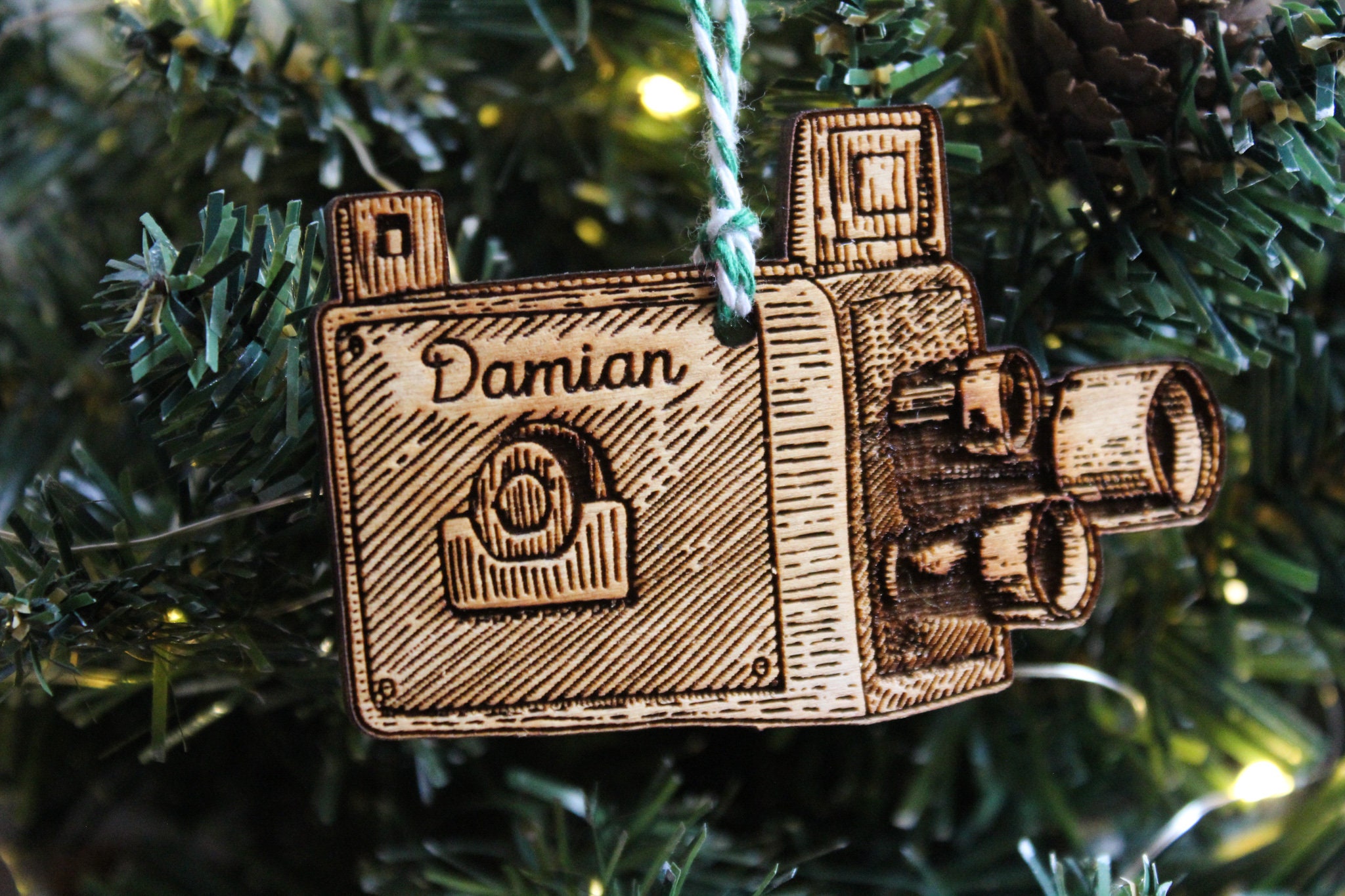 Bauble Camera Personalised Film Maker Christmas Ornament Movies Camera Wood Custom ...
