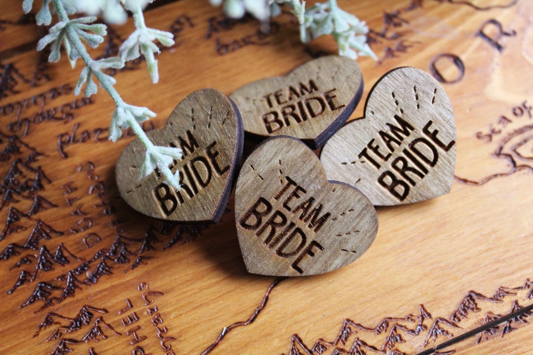 Hen Party Team Bride Bridesmaid Bridal Shower Wooden Pin Badge Wood Log ...