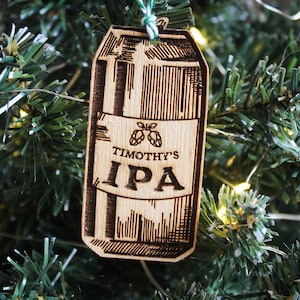 Personalised beer Christmas Ornament brewing ipa can brewer hops own Custom Bauble Engraved Rustic Wooden Personalised Tree Decoration
