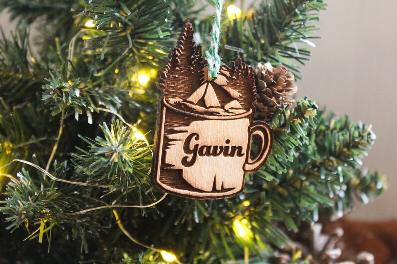 Personalised Adventurer Christmas Ornament Outdoorsy Wood Custom Bauble Laser Engraved Rustic Wooden Name Personalised Tree Decoration Irish image 1