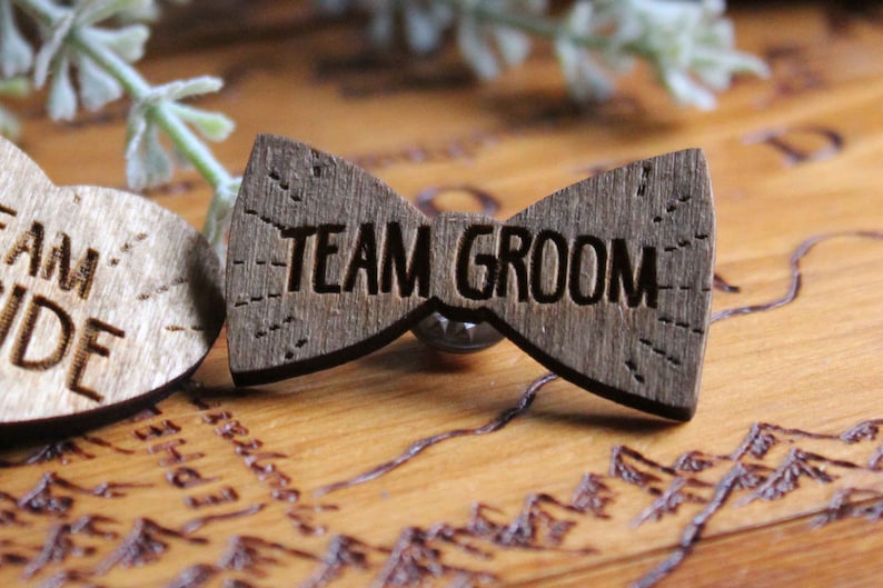 Stag Party Team Groom Best man Bridal Shower Wooden Pin Badge Wood Log Slice Brooch Lapel Pin Button Flair Handmade Pyrography Wood Burning image 1