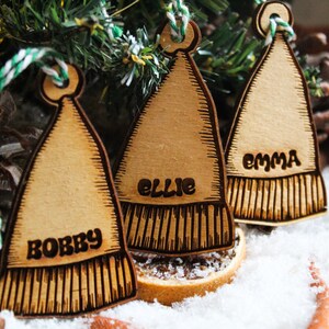 Personalised Santa hat Christmas Ornament bobble Wood Custom Bauble Laser Engrave Rustic Wooden Name Personalised Tree Decoration Irish image 3