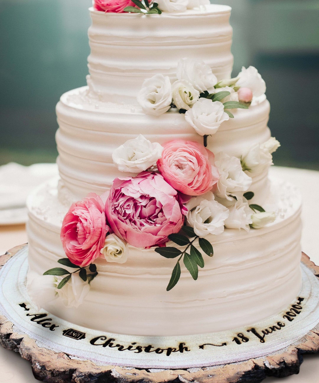 Rustic Cake Stand Wooden Personalised Engraved Wedding Cake Base ...