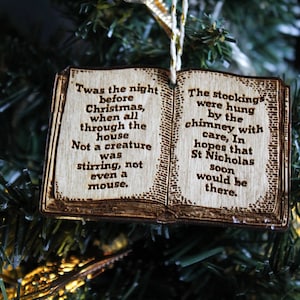 Nacht vor Weihnachtskugel Buch Vintage Gedicht Klassische Ornament Rustikal Strumpf Laser Holzverbrennung Besuch von St Nikolaus Clement Clarke Moore