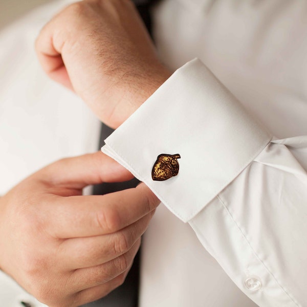 Acorn Cufflinks Wood Handmade Laser Engraved Unique Unusual Rustic Wedding Accessory Nature Lover Quirky Outdoorsy Oak Leaf Nut Seed Boho