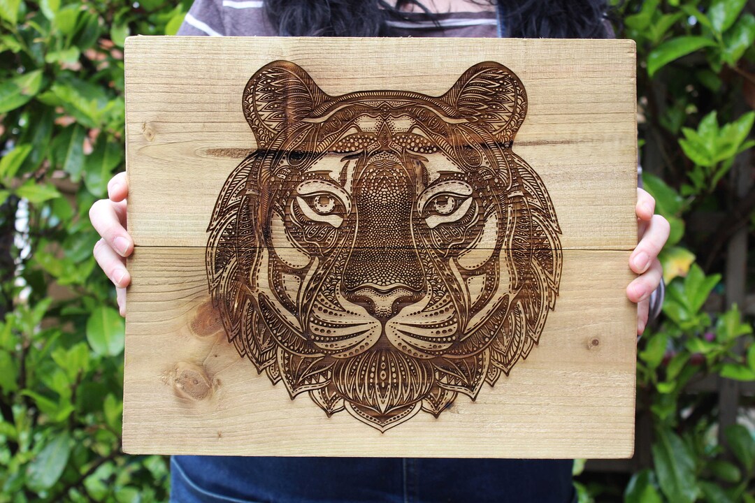 Tiger Wooden Art Rustic Handmade Wood Burning Unique Poster
