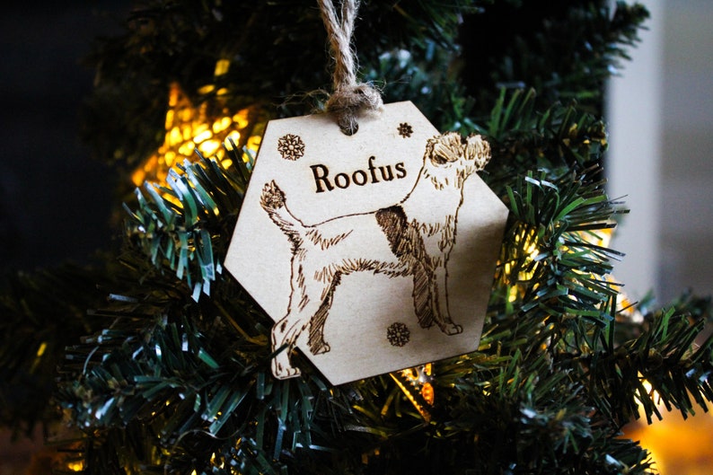 Border Terrier dog Personalised wooden bauble ornament dog name breed gift quirky rustic laser wood burned ornate dog lover pet decoration image 4