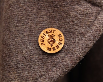 Bestest Mensch Wooden Pin Badge Wood Quote Wedding Best Man Flair Handmade Pyrography Pins Nerd Gift Beets Funny Best Man Accessory gift
