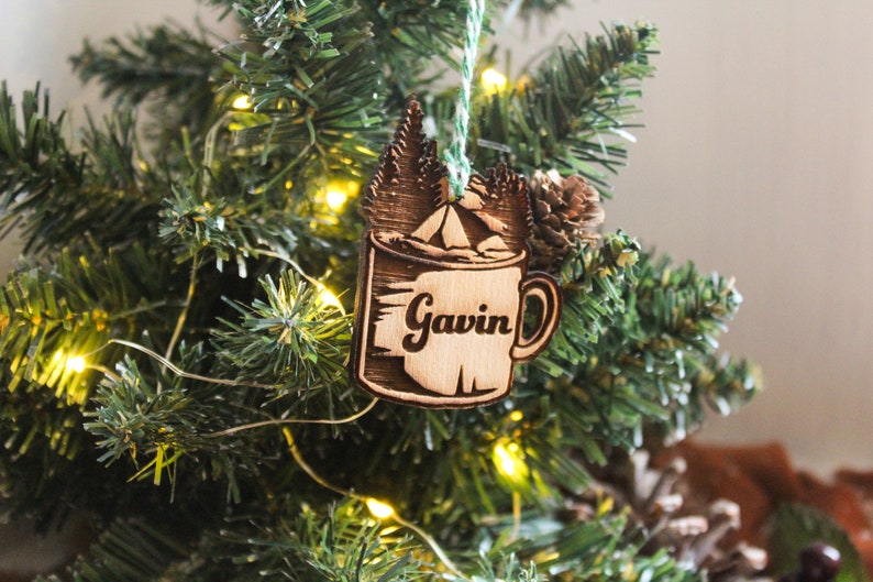 Personalised Adventurer Christmas Ornament Outdoorsy Wood Custom Bauble Laser Engraved Rustic Wooden Name Personalised Tree Decoration Irish image 4