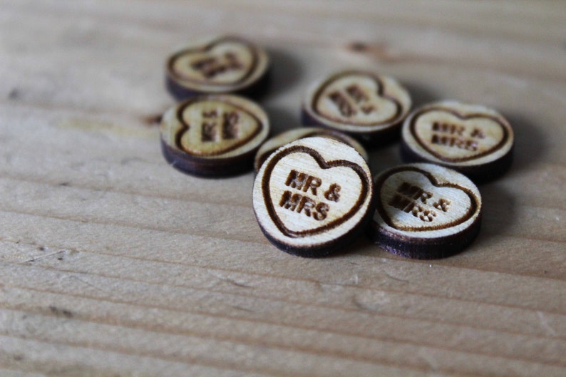 Love hearts wooden Wedding Table Confetti rustic Rustic Wooden Mr Mrs laser cut decoration scatter bags small quirky cute sweets gay wedding image 8
