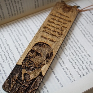 Bram Stoker Bookmark wooden Rustic Handmade Wood Burning book lover reader Pyrography Dracula Irish author quote nerd books small gift