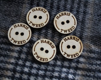 Harris Tweed Wooden Buttons Scotland Wool Wood Celtic Buttons Rustic Novelty Handmade Accessories Scottish Flair Wooden Cool Button Pattern
