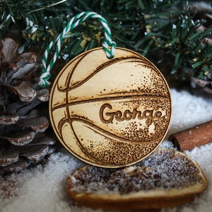 Personalised Basketball Christmas Sport Ornament Wood Custom Bauble Laser Engraved Rustic Wooden Name Personalise Tree Decoration Irish Nba