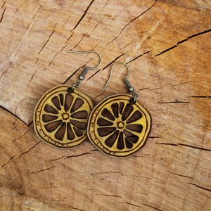 Wooden Lemon Slice Earrings Wood Jewellery Leaves Ladies Women Gift ...
