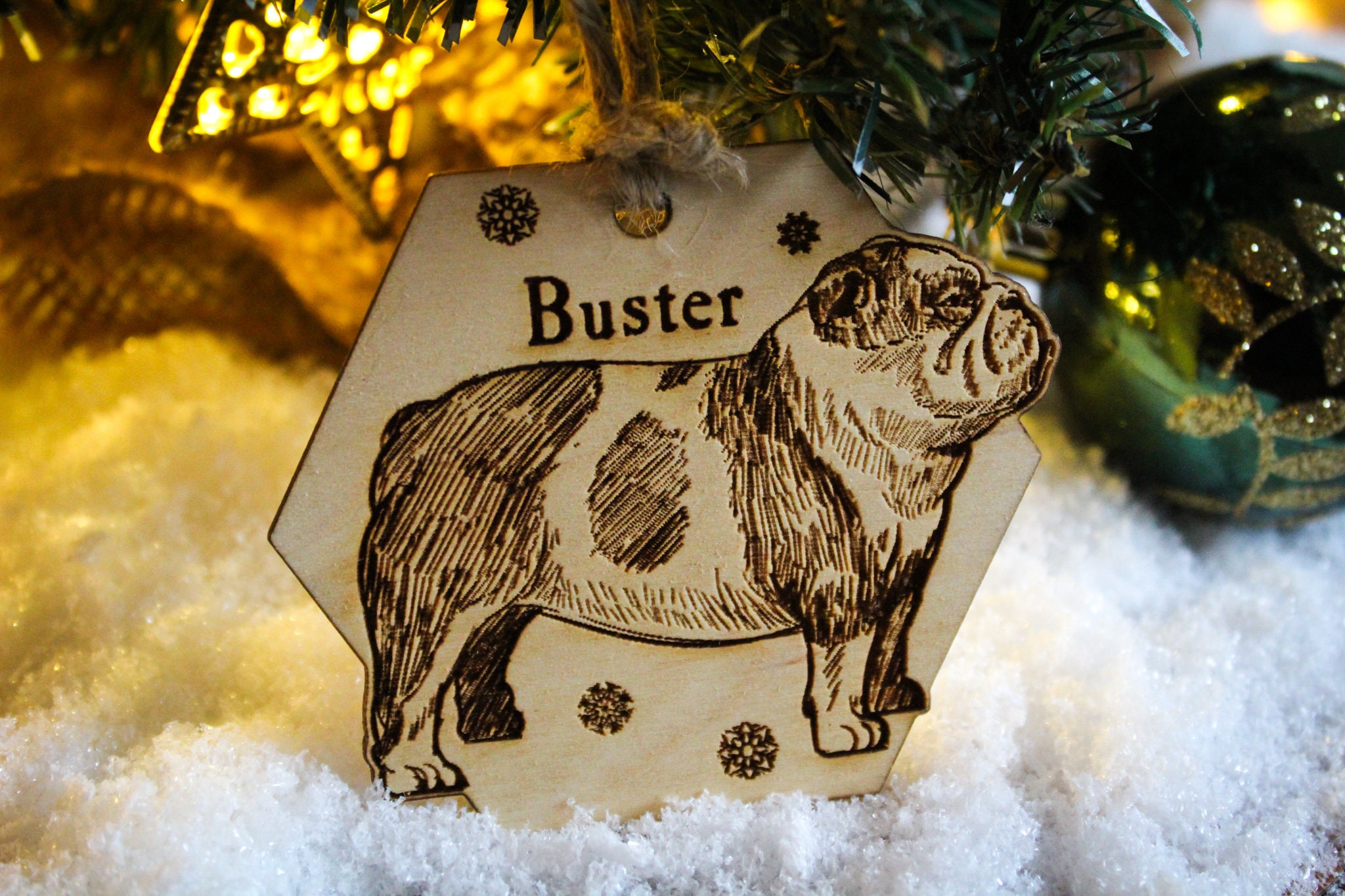 Bulldogge personalisierte Holz Kugel Ornament Hund Name Rasse Geschenk  schrulligen rustikalen Laser Holz verbrannt verziert holz Hund Liebhaber  Haustier Dekoration - .de