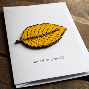 Be-leaf in yourself Karte Holzschmuck Karte gute Laune Handgemachte Schlückchen neue Job Natur niedliche Bäume Holz