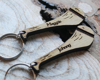 Personalised Hurl wooden Keyring Gaa ireland eire lost keys gift rustic gift keychain Wood Burning Pyrography Handmade hurling add name
