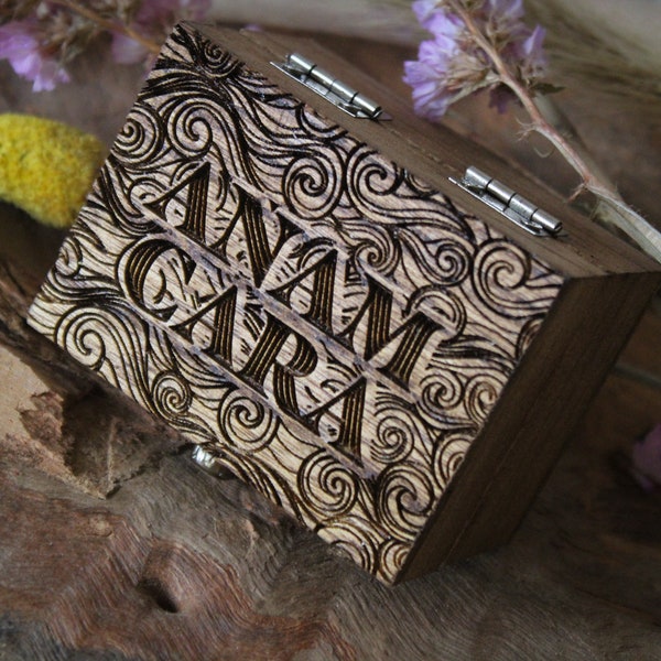 Anam Cara ring box keepsake wooden wood fish Celtic wisdom wedding gift unique rustic burned handmade trinket small should friend mate