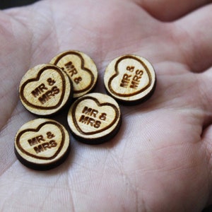 Love hearts wooden Wedding Table Confetti rustic Rustic Wooden Mr Mrs laser cut decoration scatter bags small quirky cute sweets gay wedding image 4