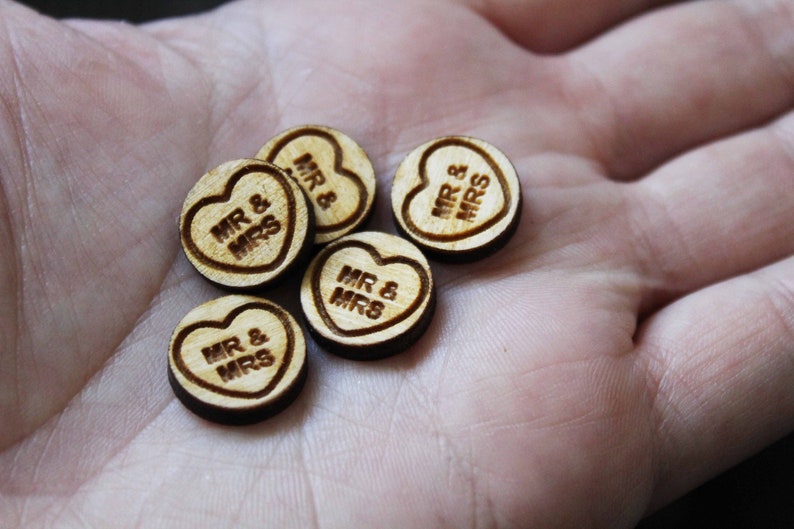 Love hearts wooden Wedding Table Confetti rustic Rustic Wooden Mr Mrs laser cut decoration scatter bags small quirky cute sweets gay wedding image 4