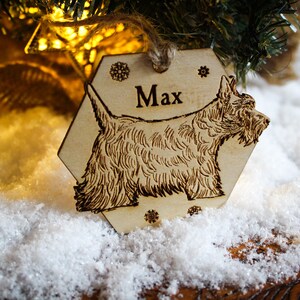 Scottish Terrier Personalised wooden bauble ornament dog name breed gift quirky rustic  laser wood burned ornate dog lover pet decoration