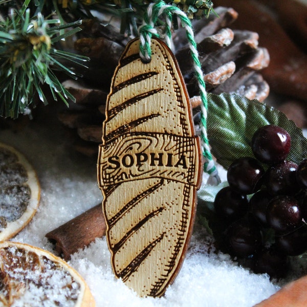 Personalised bread loaf Christmas Ornament for baking baker lover Wood Bauble Laser Engraved Rustic Wooden bike Personalised Tree