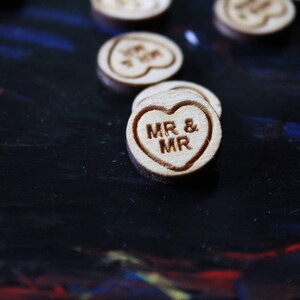 Love hearts wooden Wedding Table Confetti rustic Rustic Wooden Mr Mrs laser cut decoration scatter bags small quirky cute sweets gay wedding image 9