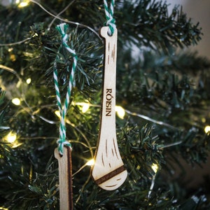 Personalised Hurl Christmas Ornament Hurling Camogie Wood Custom Bauble Laser Engrave Rustic Wooden Name Personalised Tree Decoration Irish image 5