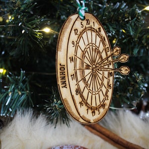 Personalised dartboard Christmas Ornament Wood Custom Bauble Laser Engrave Rustic Wooden Name Decoration darts player board cute