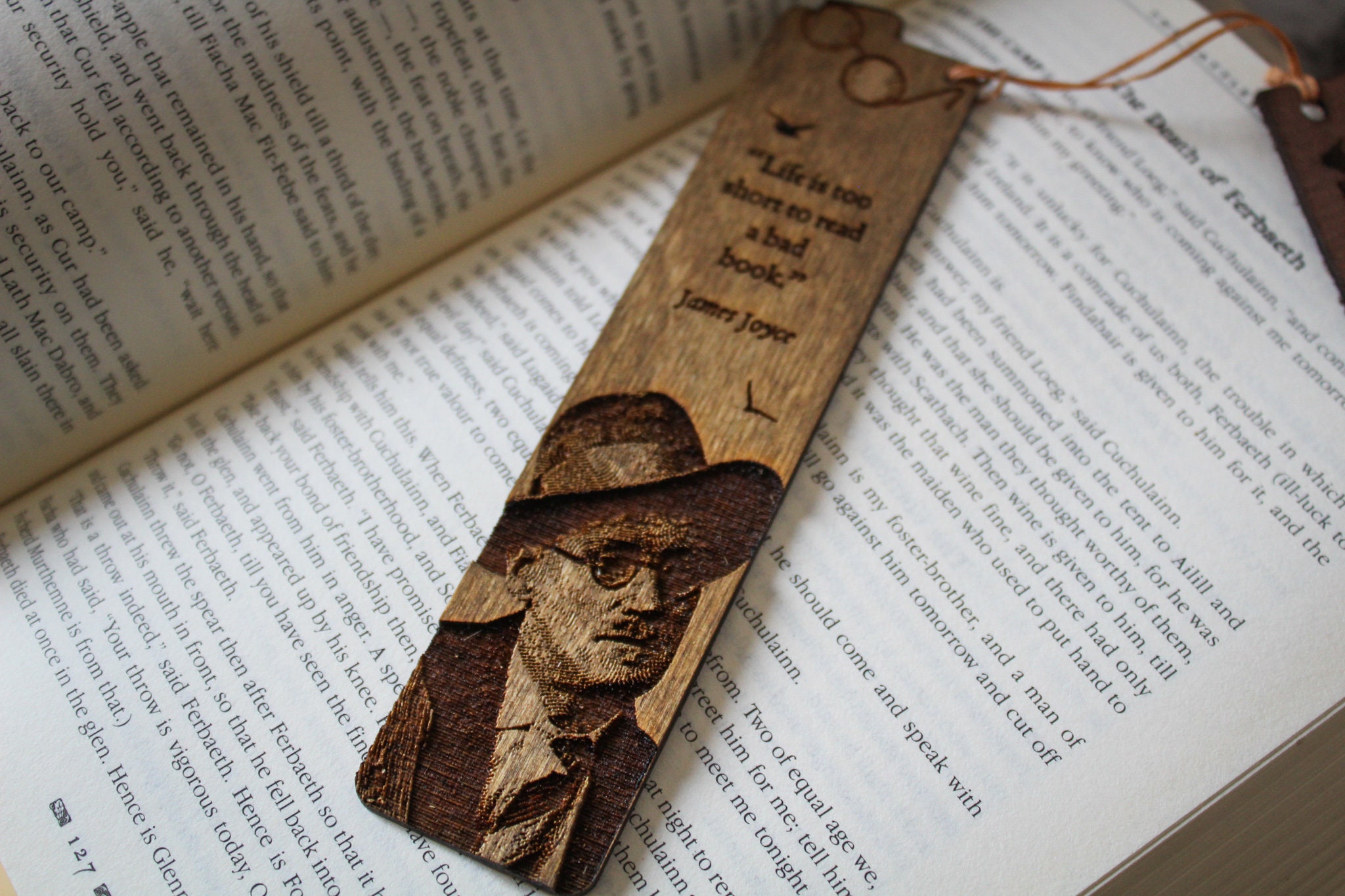 James Joyce Bookmark wooden Rustic Handmade Wood Burning book lover reader Pyrography Ulysses poet Irish author books Dubliners poet