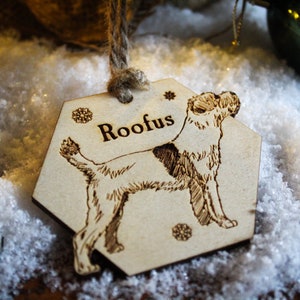 Border Terrier dog Personalised wooden bauble ornament dog name breed gift quirky rustic laser wood burned ornate dog lover pet decoration image 1