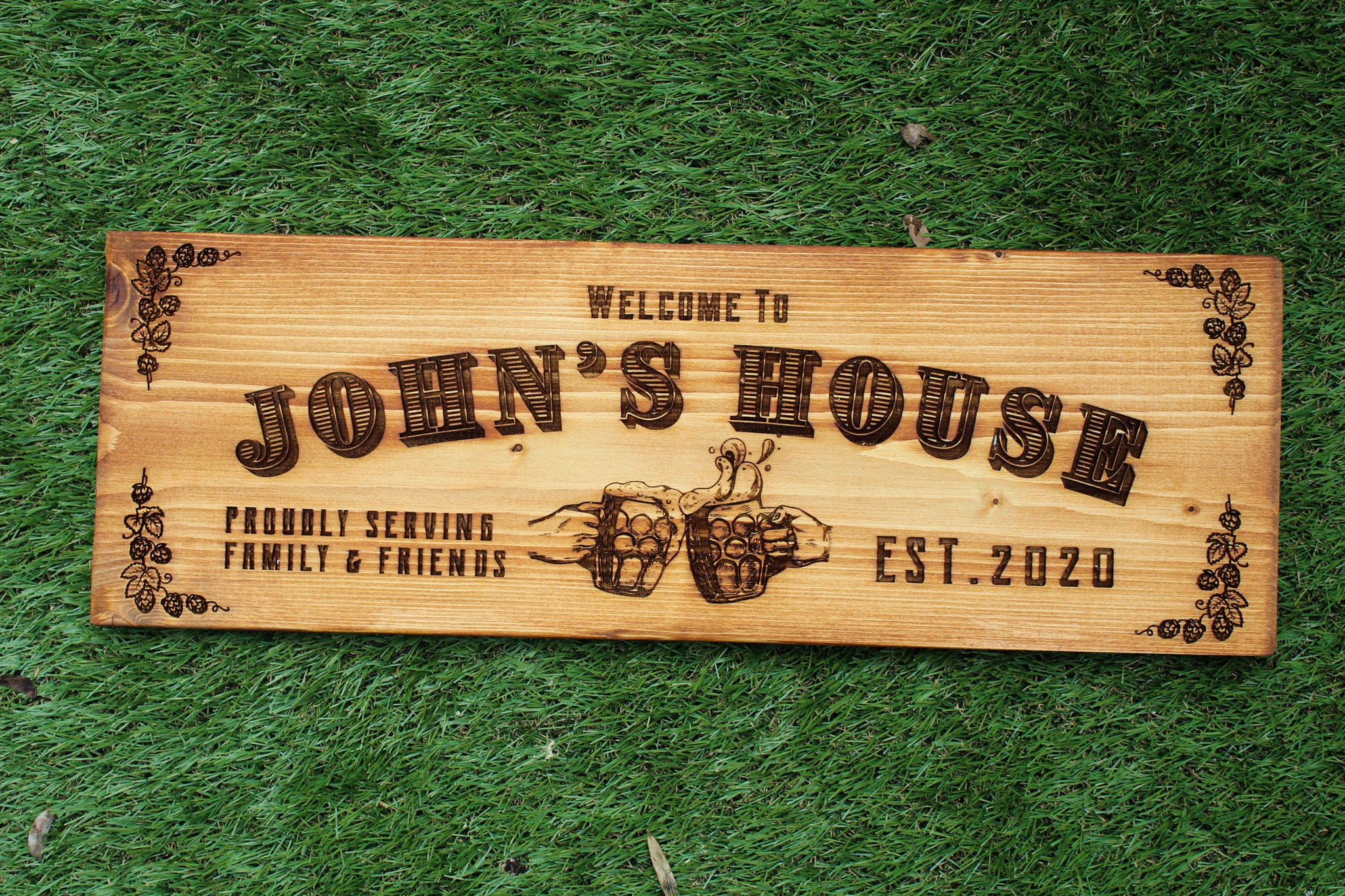 Personalised Wooden Bar Sign Pyrography Wood Burning Add Name Etsy