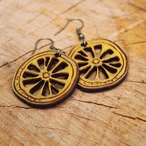 Wooden Lemon Slice Earrings Wood Jewellery Leaves Ladies Women Gift ...