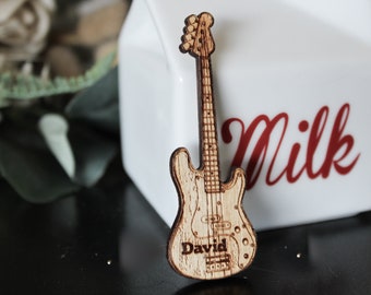 Personalised bass guitar Magnet music musician Gift Wood Custom Hobby Laser Engraved Rustic Wooden Name Personalised Wood Burning Etch