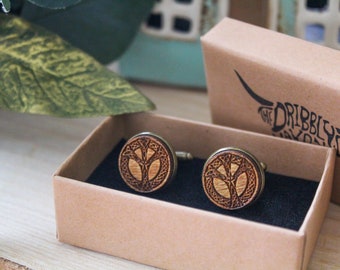 Peace symbol Cufflinks celtic design irish symbol of Ireland Gaelic Wood Handmade Laser Engraved Unique Unusual Rustic Wedding Accessory