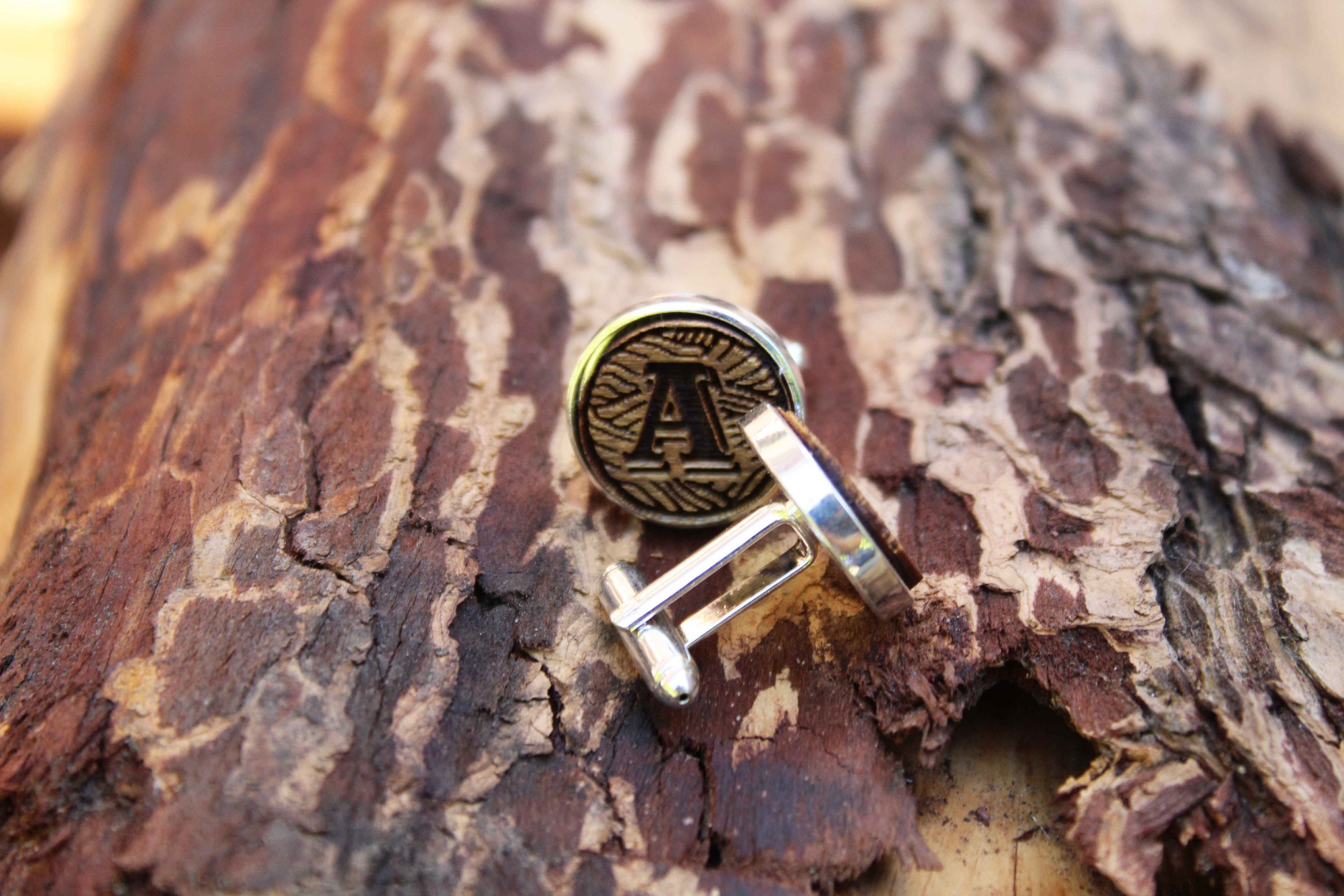 thumbnail image 2 of Personalised Wooden Engraved Cufflinks - Wedding Groom Gift With Custom Initials - Alba Laser 2 of 5