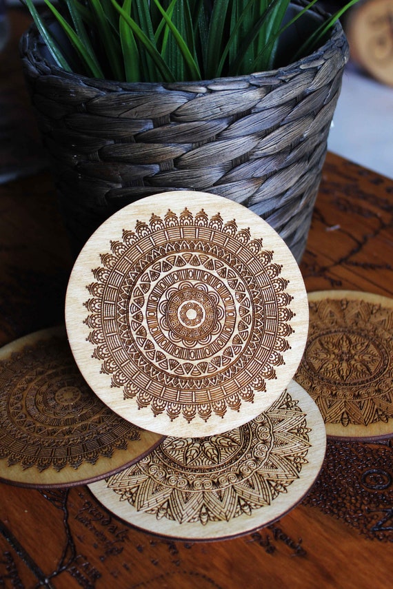 Indian Mandala design coasters Pyrography