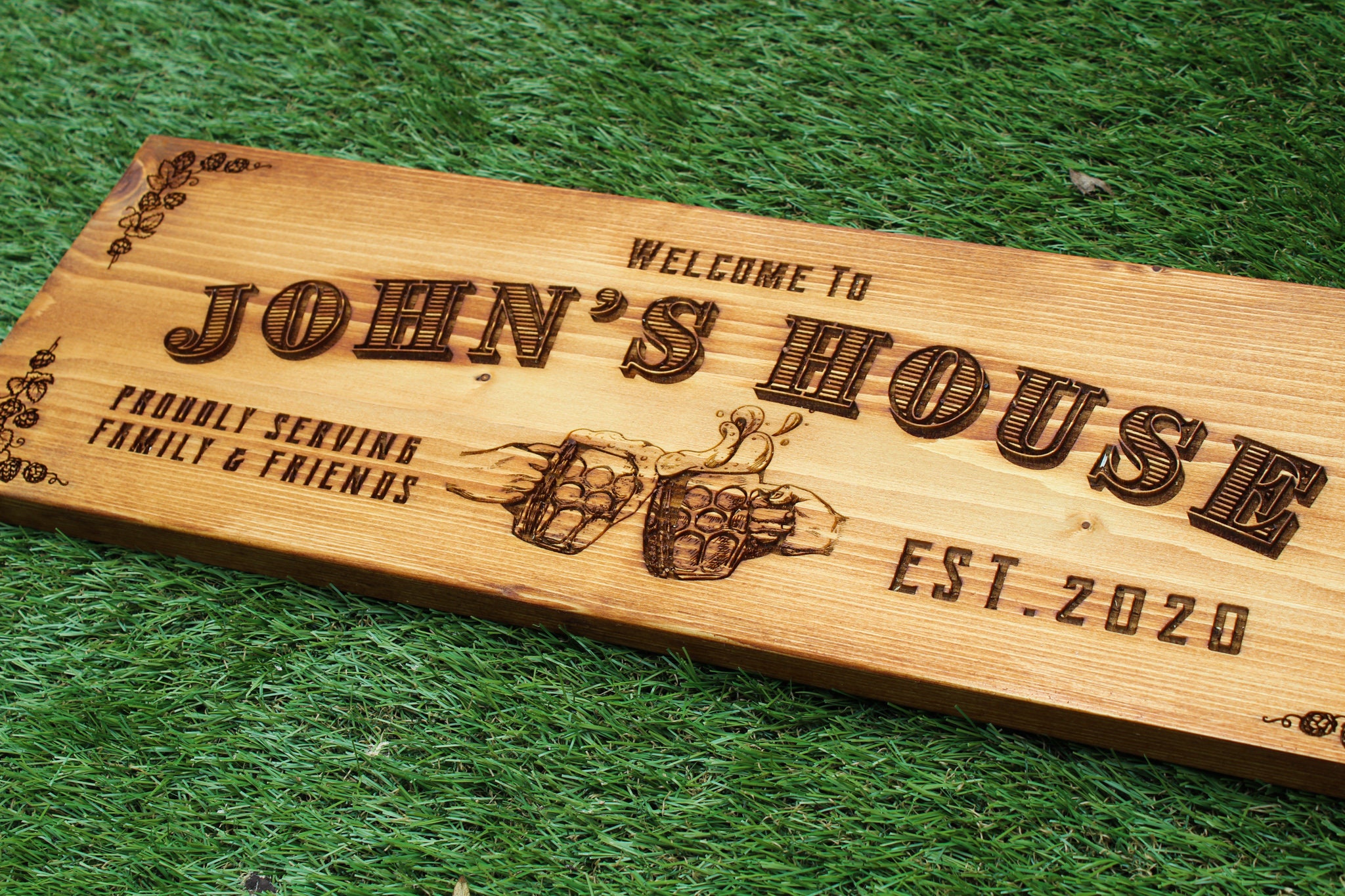 Personalised Wooden Bar Sign Pyrography Wood Burning Add Name Etsy
