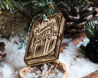 Personalised poetry book Christmas Ornament poet name writer lover Wood Bauble Laser Engraved Rustic Wooden Personalised Tree