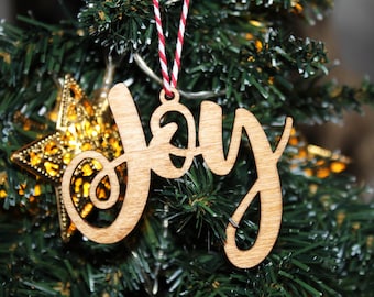 Joy noël boule en bois paix amour cadeau ornement mots lettres carte unique excentrique rustique précieux bas cadeau laser bois brûlé