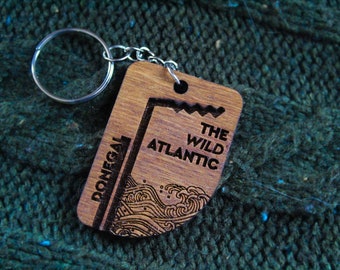 Donegal wooden Keyring The wild Atlantic gift Ireland sign coast Wood Burning Pyrography Handmade Irish Sea beach surf gift Gaeilge