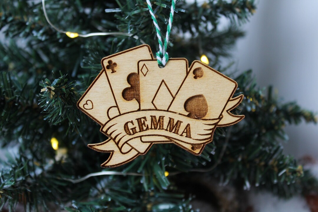 Personalised Poker Christmas Ornament Card Playing Deck Wood Custom ...