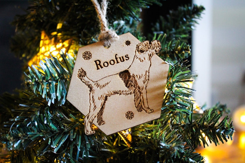 Border Terrier dog Personalised wooden bauble ornament dog name breed gift quirky rustic laser wood burned ornate dog lover pet decoration image 3